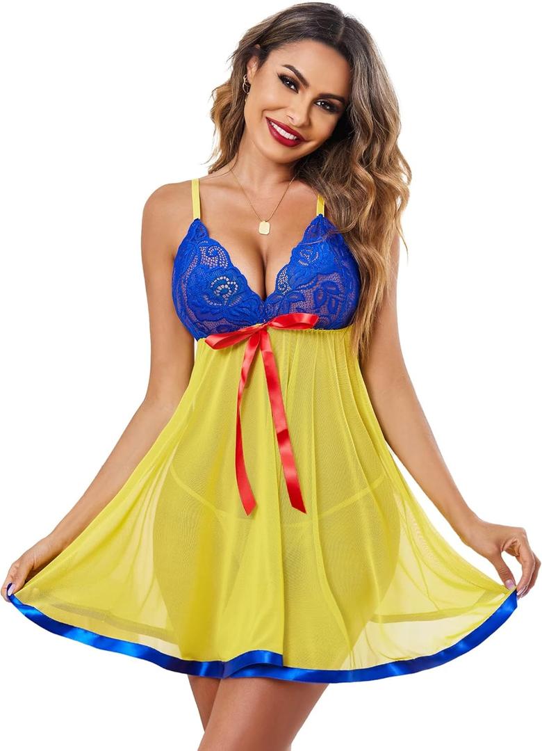 Avidlove Women's Lingerie Lace Babydoll Strap Chemise Mesh Sleepwear Outfits (Medium)
