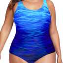 Daci Women Plus Size One Piece Swimsuit Athletic Tummy Control Ruched Bathing Suit with U-Back (Blue, 16W)