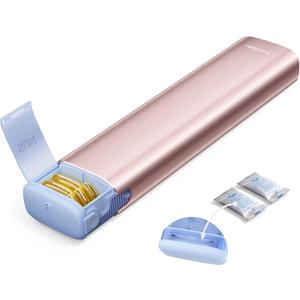 VAYDEER Metal Weekly Pill Organizer Moisture-Proof Travel Pill Organizer with Built-in Desiccant Chamber and Airtight Lids Large-Capacity Pill Box for Vitamins, Medicines & Supplements (Rose Gold)