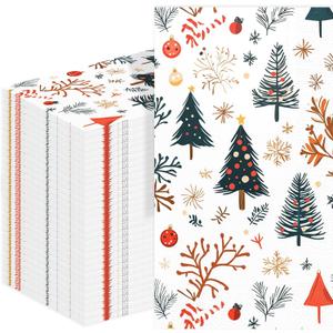 100-Pack Christmas Paper Napkins Disposable: Guest Dinner Hand Towels, Xmas Trees Design for Table Decor, Bathroom, Home, Kitchen, Holiday, Cocktail Party