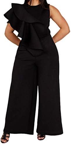 VERWIN Plus Size Ruffle Plain Full Length Loose Sleeveless Women's Jumpsuit Asymmetric Falbala Woman Romper 5XL