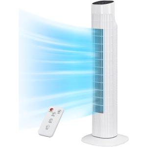 31" Electric Tower Fan That Blow Cold Air, Quiet Cooling Fan with Oscillation 7.5H Timer,Portable Floor Bladeless Standing Fan with Remote, White