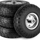 4 Pcs 4.10/3.50-4" Tire and Wheel Flat Free, 10 Inch Solid Rubber Tires with 5/8" Axle Bore Hole, 2.2" Offset Hub for Hand Truck, Wheelbarrow, Gorilla Cart, Garden Wagon Cart, Dolly, Utility Cart