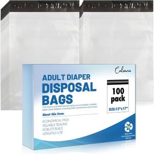 Calvana100 Pcs Extra Thick Adult Diaper Disposable Bags Odor Tight Sealing Disposal Bags Tear Resistance Adult Diaper Genie Extra Large Prevents Leakage Incontinence Disposal Bags (12 X 17 In)