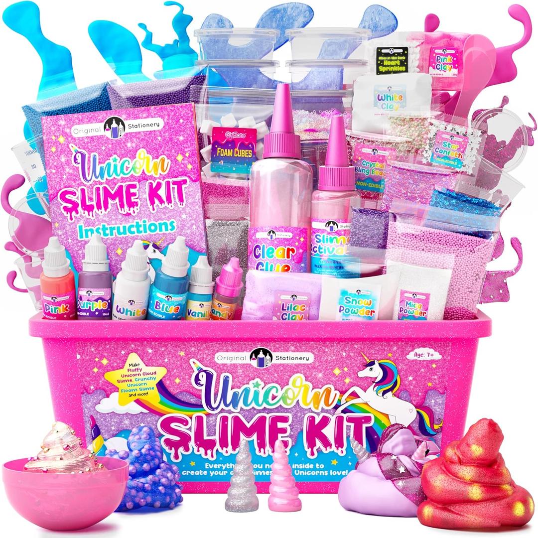Original Stationery Unicorn Glow-in-The-Dark Slime Kit for Girls Ages 712, DIY Slime Making Set with 25+ Mix-Ins & Activator, Fun Creative Craft Activity, Easter & Birthday Gift for Kids