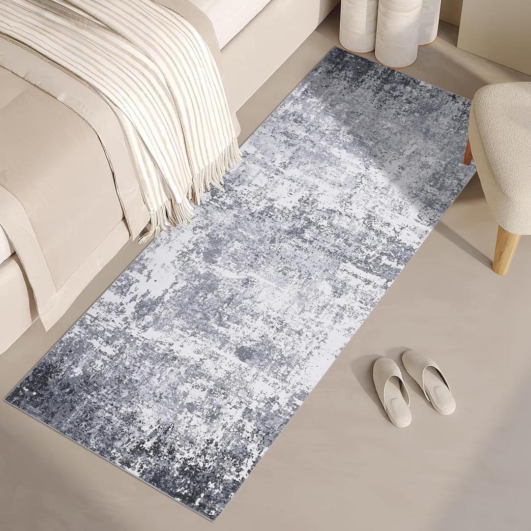 GarveeHome 2x6 Modern Abstract Runner Rug Non Slip Soft Rug Stain Resistant Rugs Low Pile Non Shed Machine Washable for Hallway Kitchen Bathroom, Light Grey