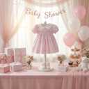 Bucherry 1 Pack Baby Clothes Display Stand Wooden Baby Shower Centerpiece Adjustable Height Circle Shaped Dress Hanger Doll Dress Outfit Stand Rack Hand Assembled Hangers Display Set (White Color)