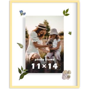 FrameWorks 11x14 Deluxe Brass Gold Aluminum Contemporary Style Floating Picture Frame with Tempered Glass (1PK-11"x14" float to 8"x10")
