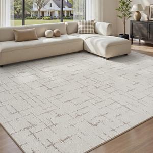 Engiw-Beige Neutral 8x10 Area Rug for Living Room Rug-Carpet Bedroom Rugs Textured Tufted Jacquard Modern Washable Rug for Dining Room Nursery Non Slip