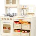 Play Kitchen for Kids Wooden Toy Playset with Storage System, Chef Pretend Play Set with Oven, Utensils, Cupboard, Sink, Clicking Knobs, Toddler Kitchen Play for Ages 3+