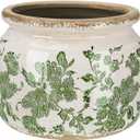 4.7" Small Ceramic Plant Pot Beige Green Vintage Floral Crackle Glaze Rustic Flowers Pot Decorative Planter with Drainage for Indoor Outdoor Plants Home Kitchen Office Decor Gift