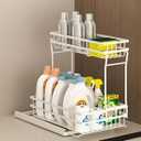 Zufudo 1 Pack Under Sink Organizers and Storage, 2 Tier Pull Out Cabinet Organizer, Metal Sliding Drawer Storage for Kitchen Bathroom, White
