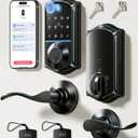 Veise VE017-L Fingerprint Smart Lock with Lever Handles, App Control, Keyless Entry Front Door Lock Set, Electronic Digital Keypad Deadbolt, Remote Grant, Emergency Power Port, Auto Lock, Matte Black