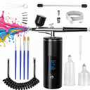 Airbrush Kit with Air Compressor, 48 PSI High-Pressure Cordless Airbrush, 6000mAh Rechargeable, 3-Speed, Dual-Action, 0.2/0.3/0.5 mm Nozzles & 3 Cups, Non-Clogging for Painting, Models, Cake & Makeup
