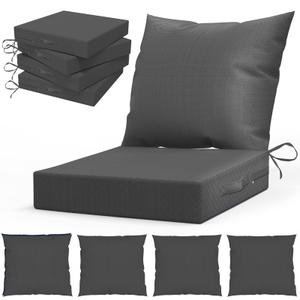 L’AGRATY Outdoor Chair Cushions for Patio Furniture：24" x 24" Deep Seat Cushions with Backrest for Couch Sofa Chair - Waterproof Fade-Resistant Patio Cushion(Set of 4,Grey)