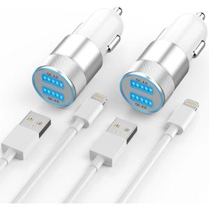 [Apple MFi Certified] iPhone Fast Car Charger, Dual USB A Rapid Car Charger with 2x3Ft Lightning Cable Cord Compatible for iPhone 14/13/12/11/Pro Max/XS/XR/X/8 Plus/7/SE, iPad, Airpods