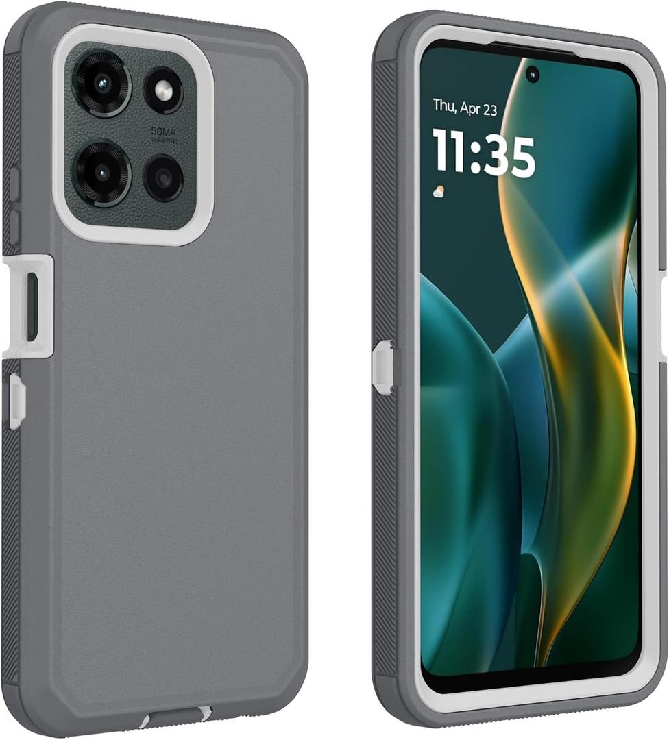 for Motorola Moto G 2025 Case/Moto G 2026 Case/Moto G Play 2026 Case, Defender Case Heavy Duty Shockproof Dustproof 3 in 1 Rugged Protective Phone Cover (White/Grey)