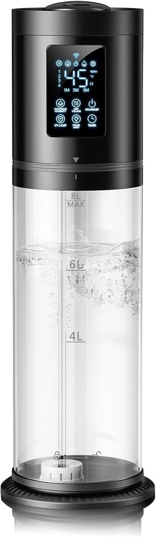 8L/2.1 Gal Humidifiers for Bedroom Large Room, 4 Levels Cool Mist Humidifier with Clear Tank, 7 Color Lights Essential Oil Diffuser with 16H Timer, Top Fill Air Humidifier for Home Plants Office (Black)