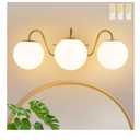 3 Lights Vintage Bathroom Vanity Light Fixtures Over Mirror, Brushed Gold Vanity Lights For Bathroom With Milk White Glass Globe Shade, Wall lights For Bedroom, Hallway, Dressing Table,Includ G9 Bulbs