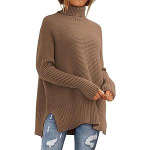 LILLUSORY Women's Oversized Turtleneck Sweaters Fall Batwing Sleeve Ribbed Tunic Sweater (Large, Dark Apricot)