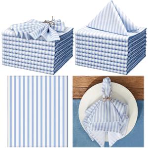 Funnymoom 24 Pcs Coastal Blue and White Striped Cloth Napkins Last Toast on the Coast Party Reusable Napkins French Retro Toile Dinner Soft Absorbent for Summer Holiday Party