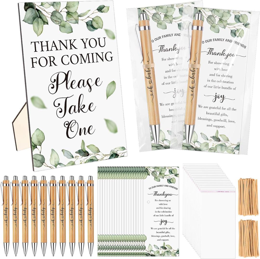 50 Set Baby Shower Favors for Guest Baby Shower Pens Inspirational Appreciation Greeting Cards Wooden Standing Sign Thank You Gifts Game Prizes Gender Reveal Party Supplies Guest Souvenir Return Gifts