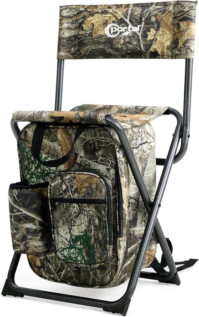 Portal Backpack Cooler Chair Fishing Chairs with Backrest Folding Camping Stool Compact for Outdoors Hiking Hunting Travel, Supports 350 lbs Capacity