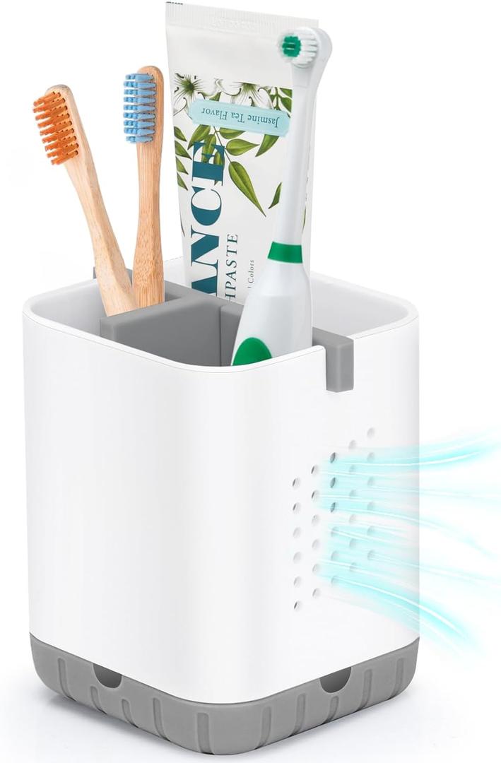 Boperzi Toothbrush Holders for Bathrooms, Detachable Electric Toothbrush Holder, Kids Toothbrush Holder Drainage, 3 slot Toothbrush and Toothpaste Holder Storage Caddy, Toothbrush Organizer White/Grey (Grey&white)