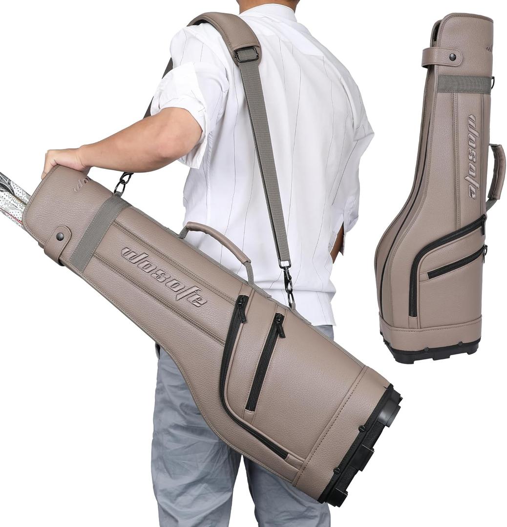 Golf Carry Bag PU Waterproof Small Lightweight Holds a Full Set of Clubs for Travel Driving Range Practice with Shoulder Strap Easy Transport for Women Men(Black) (Brown)