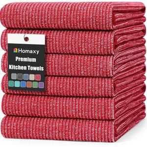 Homaxy Premium Kitchen Towels(18x 28, 6 Pack), Large Cotton Kitchen Hand Towels, Flat and Terry Dish Towels, 380 GSM Highly Absorbent Tea Towel Set with Hanging Loop, Red