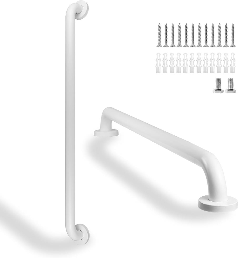 Shower Grab Bar, 2 Pack 32 Inch White Bathroom Safety Bar, 1.25" Diameter 304 Stainless Steel Grab Bars for Bathtubs and Showers, Handicap Shower Grab Bar for Seniors Elderly