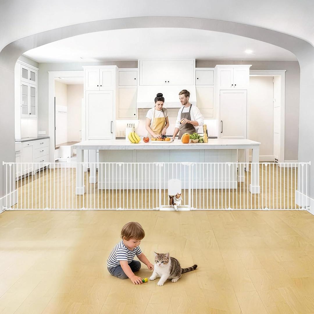 Baby Gate with Cat Door, Extra Wide 29.14-57.48 Inch Pet Gate
Auto Close, Foldable, Cat Flap, One-Handed Open, No-Drill /Screw Mount , Alloy Steel, For Stairs, Doorways, Hallway, Kitchen