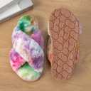 Girls Fluffy Slippers Memory Foam Soft Plush Cross Band House Shoes Indoor Outdoor Slip On (11-12 Little Kid)