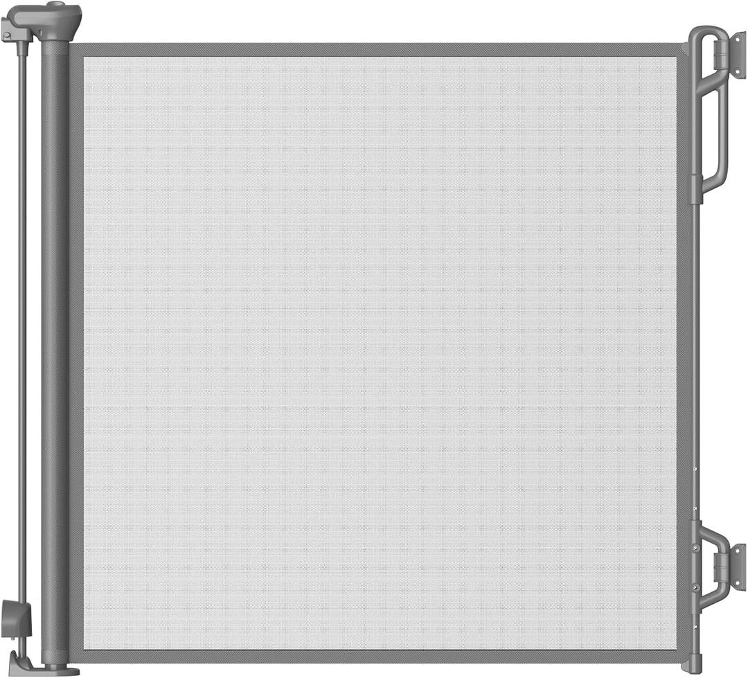 Retractable Baby Gate for Stairs & Doorways - 55" Wide Portable Safety Gate | Fits Baseboards, Easy to Use Indoor/Outdoor | Pet Proof Design for Dogs, Puppies, Cats (Gray) (Normal)