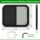 Cargo Trailer Windows,24" W x 20" H RV Windows for Cargo Trailer/Camper/Travel Trailer with Trim Ring,Horizontal Sliding Replacement Fit 15/16" or 1-3/8" Thick Wall,Allow Error 1/16,DOT Approved