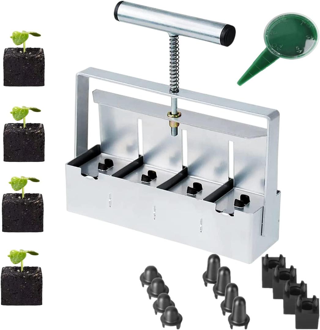 Hand-held Soil Blocker 4x2 Inch Seed Block Makers at a Time Soil Block Maker for Soil Block for Seed Start Garden Soil Potting Soil for Outdoor Plants (Plastic Seed pins)