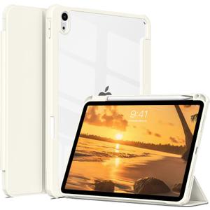 for iPad (A16) 11th Generation 11 Inch 2025/10th Generation 10.9 Inch 2022 Case with Pencil Holder, Hybrid iPad 11 10 Case with Clear Back, Supports Auto Wake/Sleep, Cream White