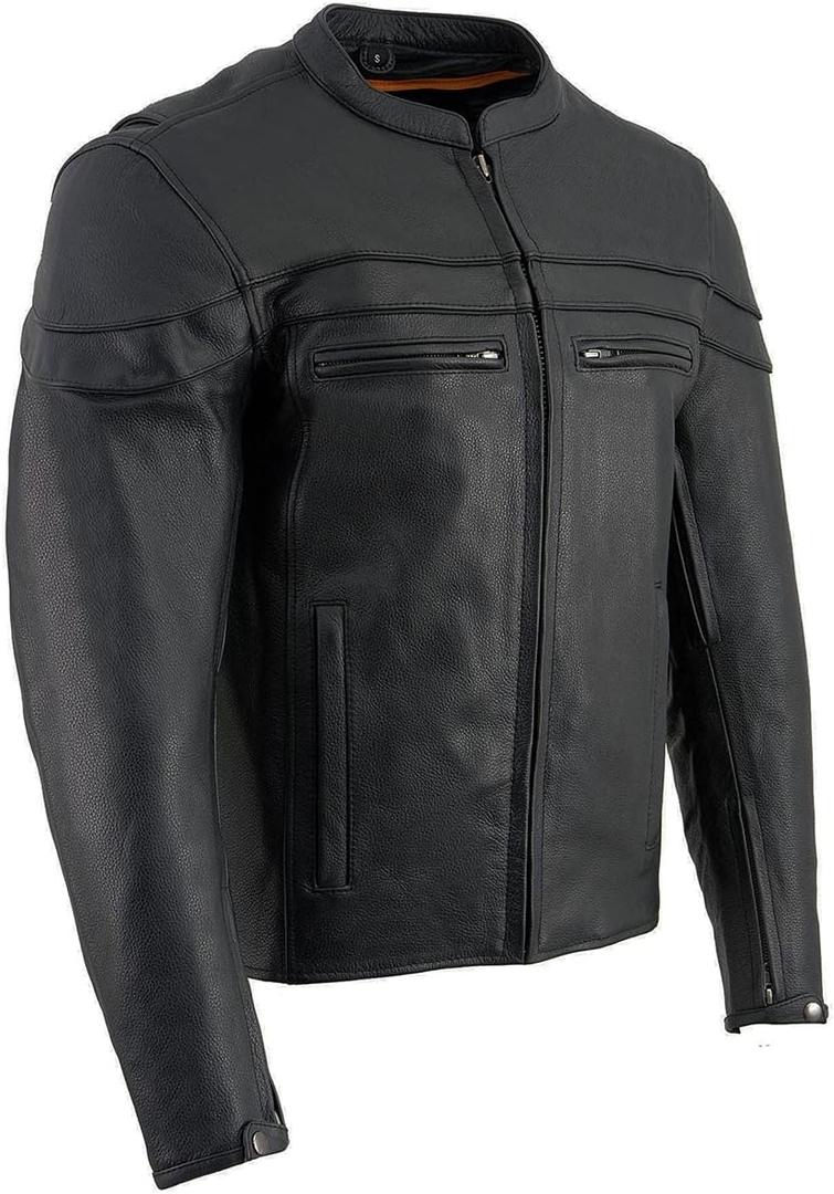 Milwaukee Leather SH1408 Men's Sporty Crossover Vented Black Motorcycle Leather Scooter Jacket (3X-Large)