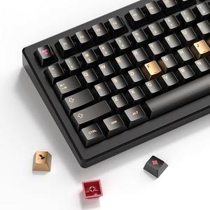 dagaladoo PBT Keycaps with Metal Paint & Poker Theme,112-Key Black/Gold/Red Custom Keycap Set dye Sublimation, Cherry Profile Key caps for 61/64/66/68/75/84/87 MX Switches Mechanical Keyboards