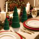 Set of 3 Christmas Tree Velvet Decorations,Dark Green Modern Velvet Cone Christmas Tree Figurine Centerpieces Gifts for Xmas Holiday Table Mantel Living Room Home Decor