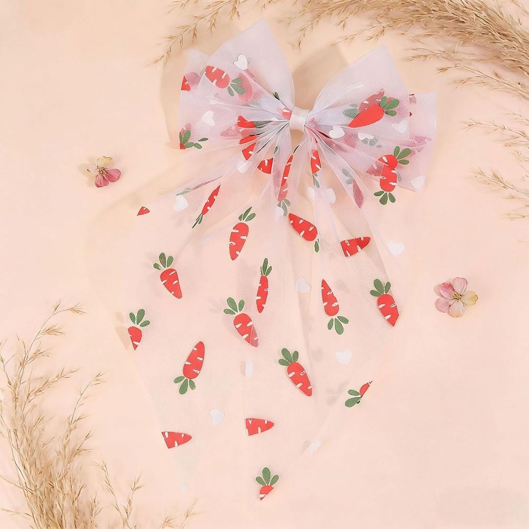 Cute Carrot Hair Clips Easter Bows Clips Large Mesh Bow Spring Clip Carrot Hair Pins Bowknot Women Girl Hair Accessories for Easter Party Festival Supplies(05)