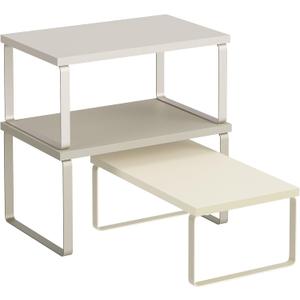 SONGMICS Cabinet Organizer Shelf, Set of 3 Kitchen Counter Shelves, Kitchen Storage, Spice Rack, Stackable, Expandable, Sand Beige