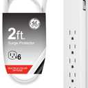 GE Pro 6-Outlet Surge Protector, 2 Ft Extension Cord, 620 Joules, Power Strip, Flat Plug, Integrated Circuit Breaker, Wall Mount, UL Listed, White, 40532