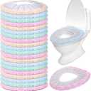 Moukeren 20 Pcs Thicker Soft Bathroom Toilet Seat Cover Pad Round Stretchable Toilet Seat Cushion Comfortable Washable Toilet Seat Warmer for Winter, Easy Installation, 4 Colors