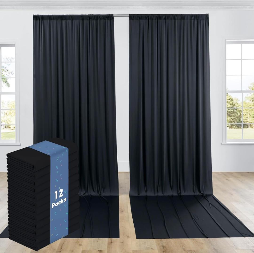 60ftx12ft Black Wrinkle-Free Wedding Backdrop Curtain -Silky Washable Black Polyester Drapes for Baby Showers, Birthday Parties, Photography, and Wedding Receptions-12 Panels 5FTx12FT