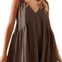 Womens Babydoll Dress Summer Sleeveless Mini Dress Casual Loose V Neck Swing Flowy Beach Sundresses with Pockets (Brown, XL)