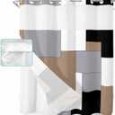 Modern Abstract Art Brown Grey White Color Blocks No Hook Shower Curtain with Snap in Liner Waterproof Fabric Shower Curtain Set for Bathroom Tubs Curtains with See Through Top Window 72"x72"