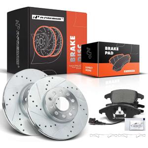 A-Premium 11.34 inch(288 mm) Front Drilled and Slotted Disc Brake Rotors+Ceramic Pads Kit Compatible with Audi and Volkswagen Models - Jetta 2005-2014, A3/A3 Quattro 2009-2010, EOS 09-12, Golf 10-11