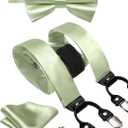 Hi-Tie Men Suspender Bowtie Set Suspenders Pre-tied Bow Tie Pocket Square Cufflinks Adjustable Y Shape 6 Clips Braces Tuxedo