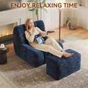Bean Bag Chair with Footrest, Integrated Sponge Core Lounge Chair, No Loose Shredded Foam, Soft Velvet Bean Bag Sofa with Backrest for Adults, Bedroom, Living Room, Dorm (Blue)